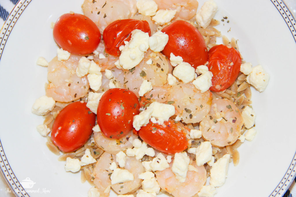 Sauteed Shrimp and Tomatoes over Orzo with Feta