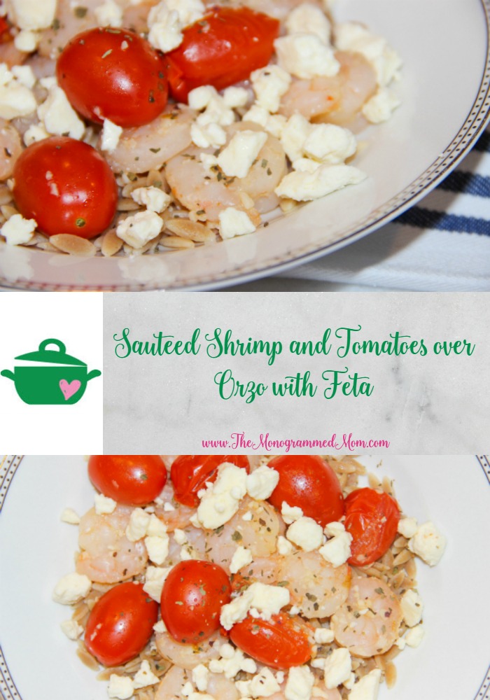Sauteed Shrimp and Tomatoes over Orzo with Feta